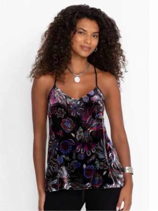Johnny Was Tops - Johnny Was Floral Velvet Silk Cami Top - Black S